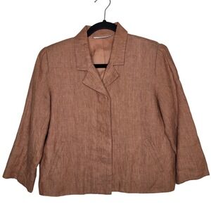 Cote Femme Brown Linen Blazer Jacket Casual Women's Size 4 Made In Italy
